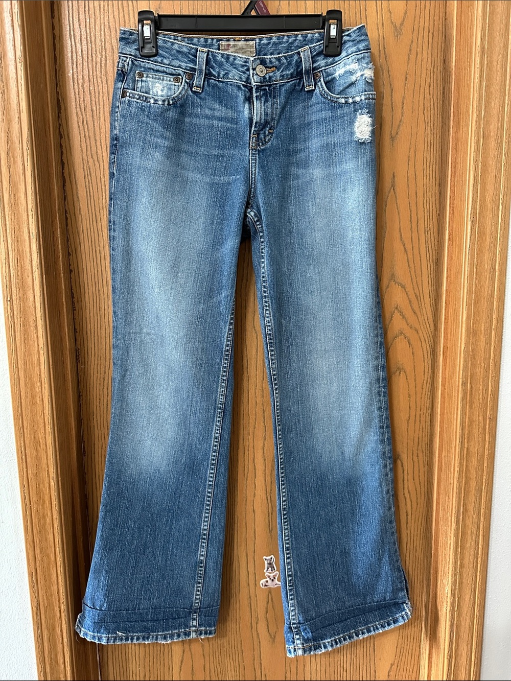 BKE Women's Medium Blue Distressed Flare Jeans